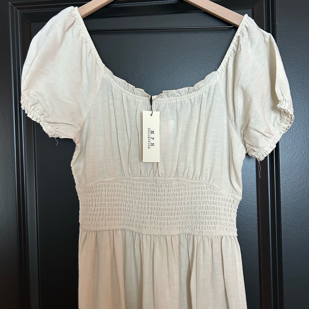 M.P.H. Collection White Embroidered 100% Rayon puff Sleeve Maxi Dress Large NWT - Picture 3 of 10